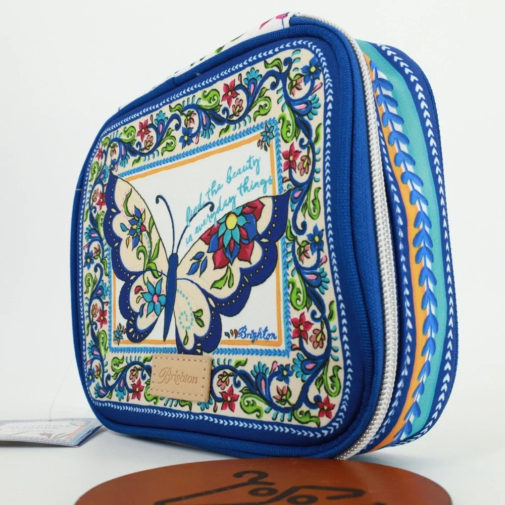 Brighton Butterfly Garden Jewelry Case‎ Blue Floral Travel Organizer Whimsical